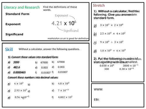 Standard form homework answers picture