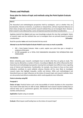 AQA A Level Sociology theory and methods 20 mark essay plan