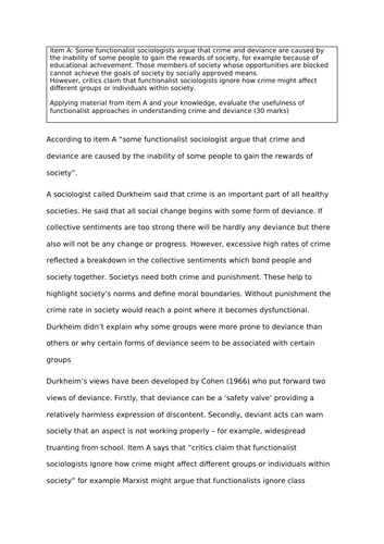 Functionalism and Crime - A Level Sociology