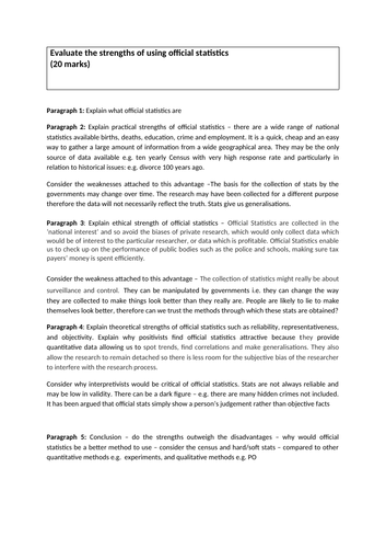 A Level Sociology - 20 mark essay plan official statistics