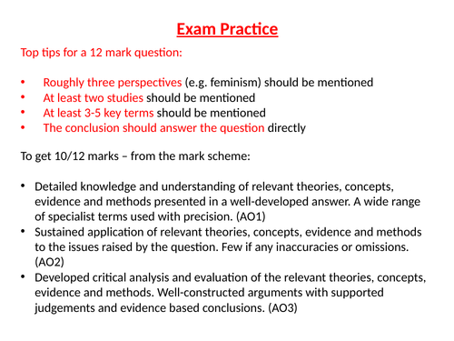 AQA - GCSE Sociology - Exemplar 12 mark essay question