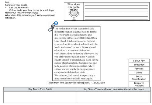 GCSE Sociology - Synoptic Links worksheet