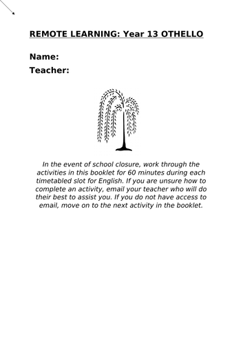 REMOTE LEARNING OTHELLO A LEVEL EDEXCEL