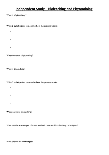 Phytomining & Bioleaching Info & Questions