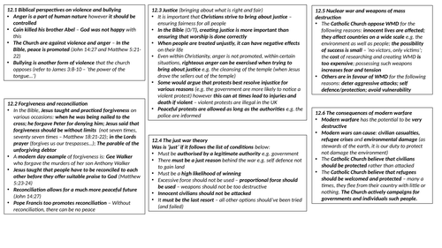 AQA B GCSE - Chapter 12 Religion, Peace and Conflict Revision - PRINTABLE