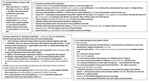 AQA B GCSE - Chapter 11 Religion, Relationships and Families Revision - PRINTABLE