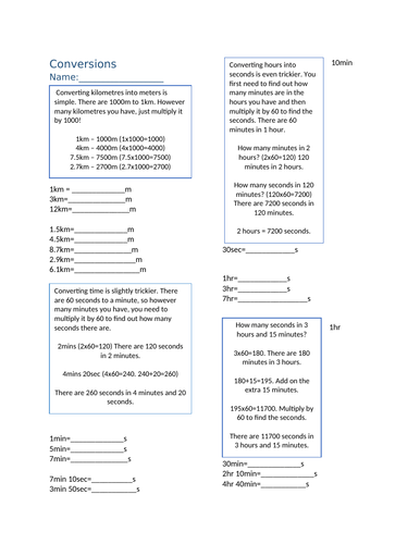 Conversions Homework Numeracy KS3