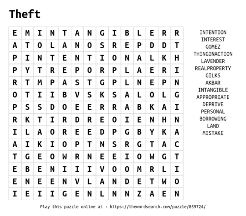 theft wordsearch