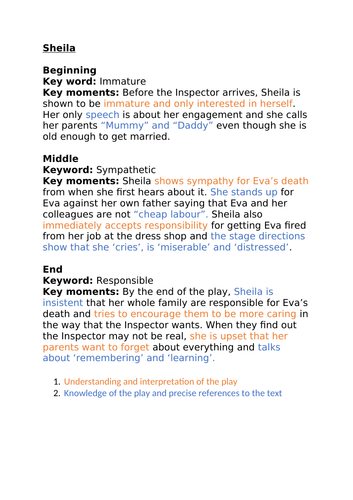 An Inspector Calls model revision + table
