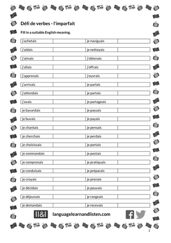 French - Imperfect tense - défi de verbes