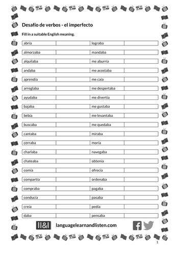 Spanish - Imperfect tense - desafío de verbos