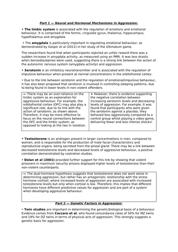 AQA A level Psychology - Aggression Notes