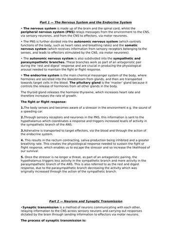 AQA A level Psychology - Biopsychology notes