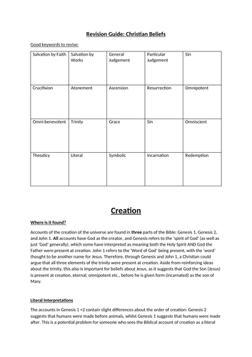Christian Beliefs Revision Booklet