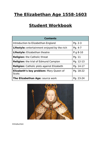 The Elizabethan Age KS3 workbook - lifestyle, threats/plots, Mary Queen of Scots