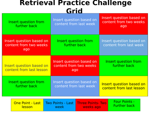 Retrieval Practice Challenge Grid - Blank Template