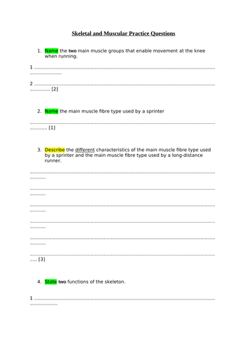 IGCSE - Skeletal and Muscular System Practice Questions