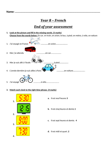 Year 8 - French Assessment + Markscheme
