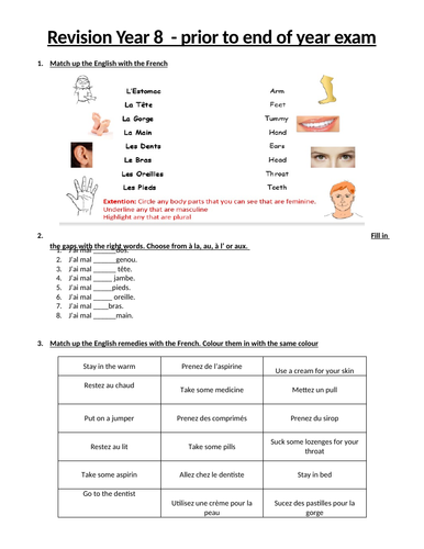 secondary french resources sport health and fitness