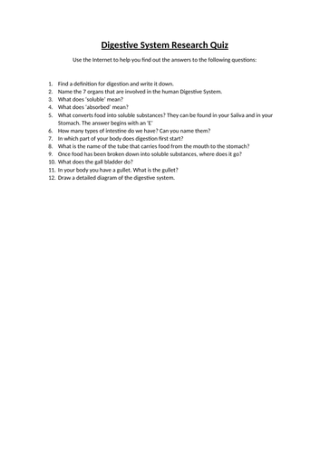 The Human Digestive System - Lesson, Worksheet & Quiz (KS3/KS4/SEN)