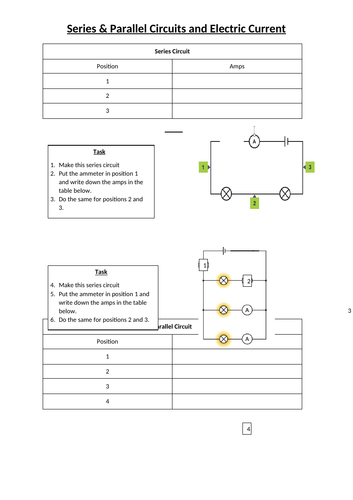 Series & Parallel Circuits (with Ammeter) - Worksheet