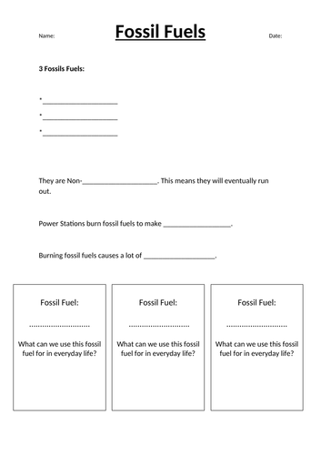 Fossil Fuels - Intro & Worksheet | Teaching Resources