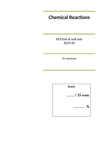 Chemical Reactions Test - KS3