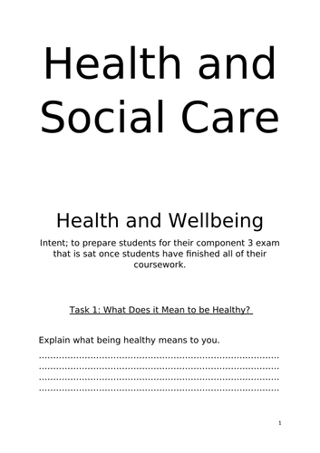 Health and Soial Care Work Book Level 2/ GCSE/ Y9