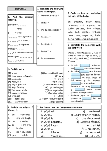 Revision Sheet Ks3 Viva 3 Unit 3 En Forma Teaching Resources