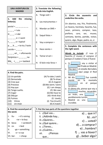 Revision Sheet KS3 - Viva 3 Unit 5 Una Aventura en Madrid