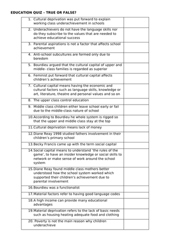 Component 1 Education True or False Review quiz - 81 statements ...