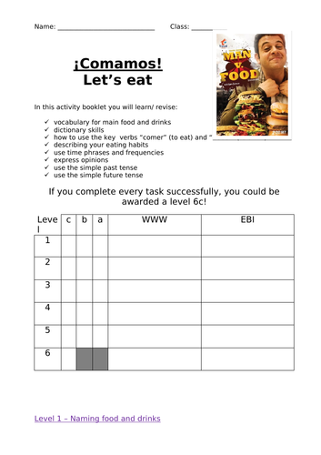 Spanish booklet - Food and drinks - Year 8