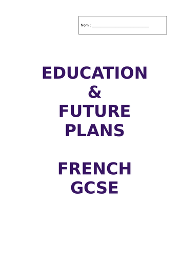 Independent Activity Booklet GCSE 'Education and Future Plans'