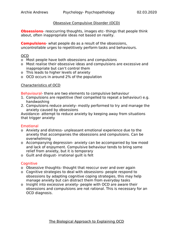 AQA A-level Psychology OCD Notes