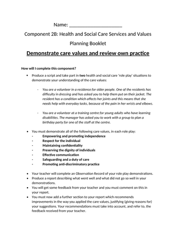 HSC Tech Award Component 2B Coursework Planning Booklet