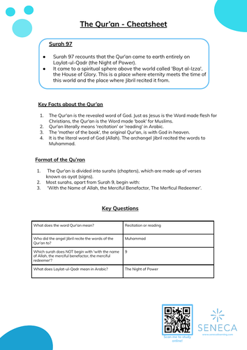 islam the qur an worksheet cheatsheet for gcse rs teaching resources