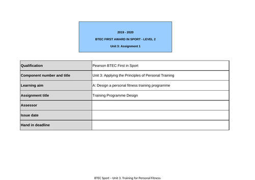 BTEC Sport Unit 3: Assignment 1: Learning Aim A