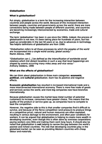 Globalisation activity book