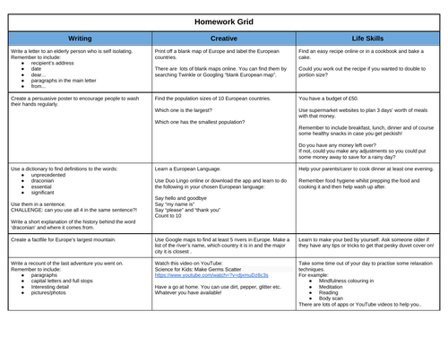 Year 4 Home Learning Grid