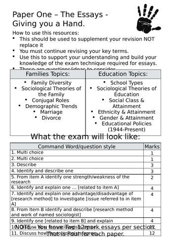 GCSE Sociology Paper One 12 Mark Essays Ideas Builder
