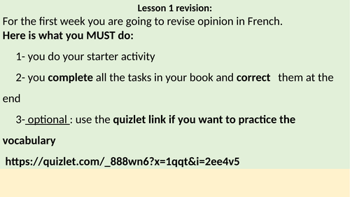home learning 30 min revision on opinion year 7 French