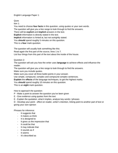 AQA GCSE ENGLISH LANGUAGE PAPER 1 EXAM TECHNIQUE AND TIPS