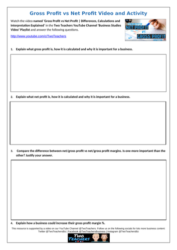 Net Profit vs Gross Profit: video & activity resource with calculation answers
