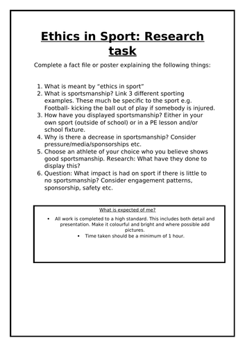 GCSE PE Ethics in Sport Project