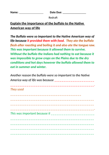 American West significance writing frames Edexcel