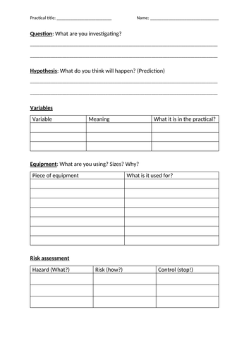 Science practical template