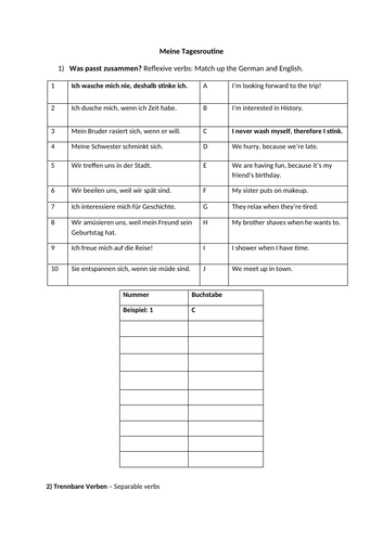 COVID 19 Tasks Reflexive and Separable verbs Daily Routine German