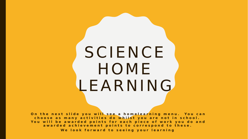 Science Home Learning Menu