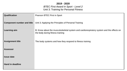 BTEC Sport Unit 3: Assignment 2: Learning Aim B