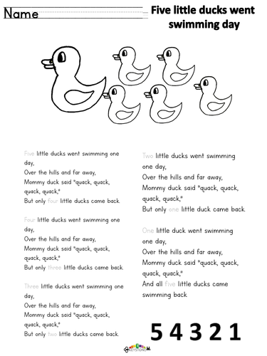 5 little ducks went swimming one day math songs